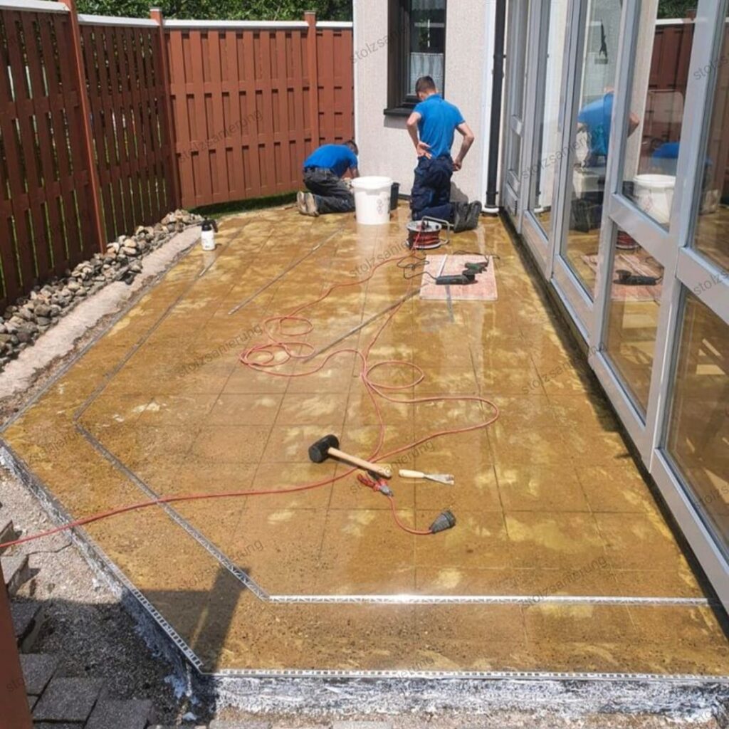 Terrasse ohne Steinteppich Belag